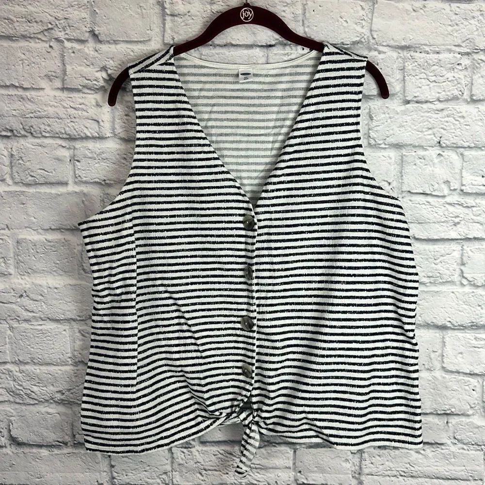 Old Navy Women's Striped Sleeveless Tie Waist Button Up Blouse Size XXL
